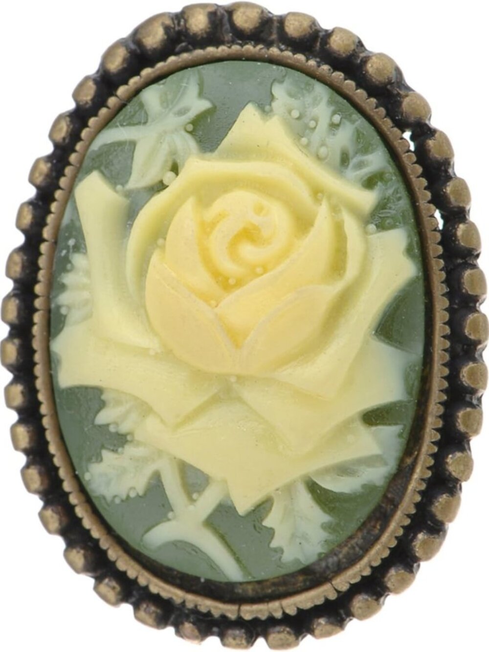 Vintage Green Cameo Floral Rose Brooch Pin - Antique Gold Tone Jewelry Accessory